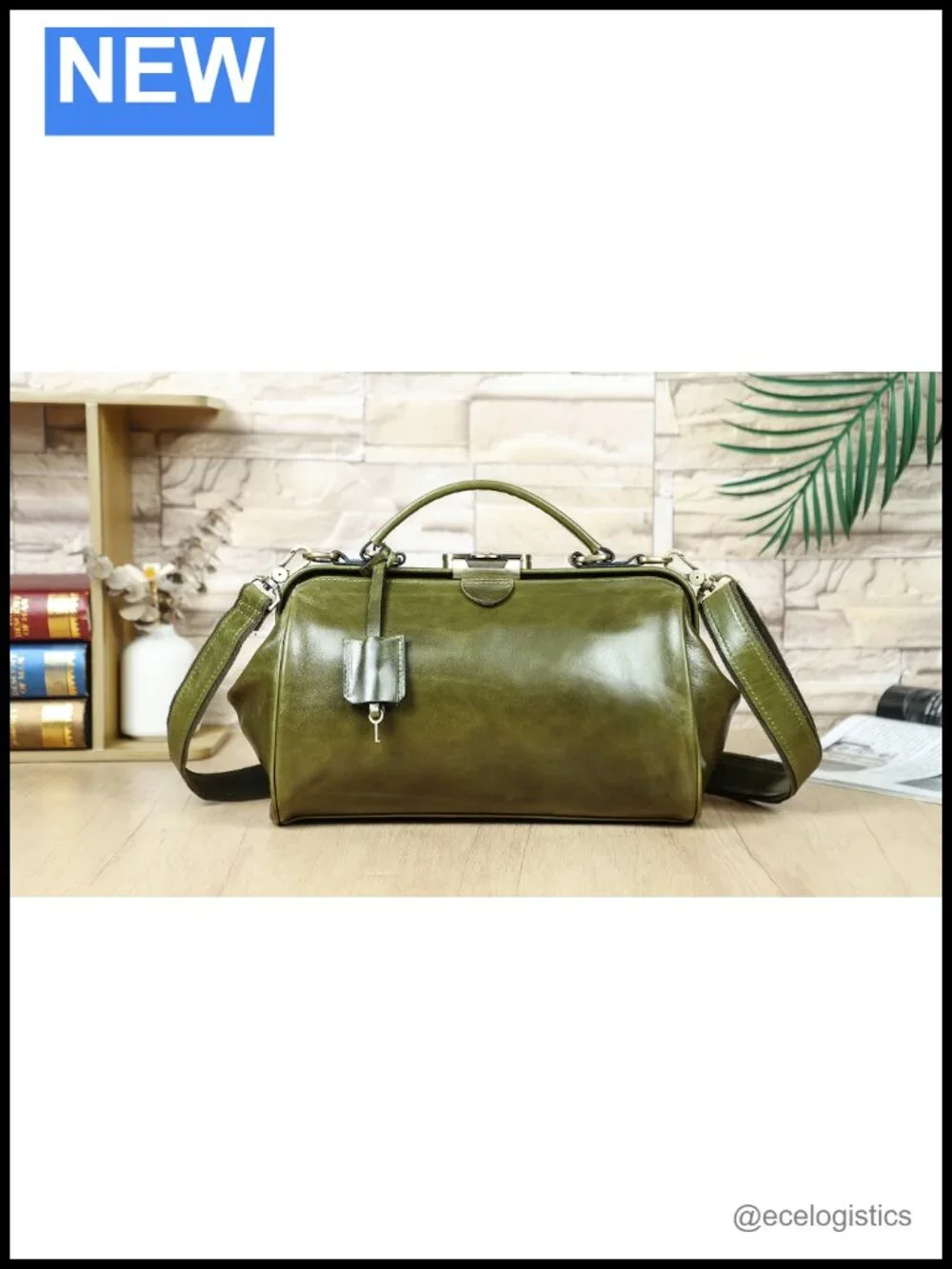 Vintage Full Grain Leather Doctor Bag Top-Handle Handbag with Lock & Key